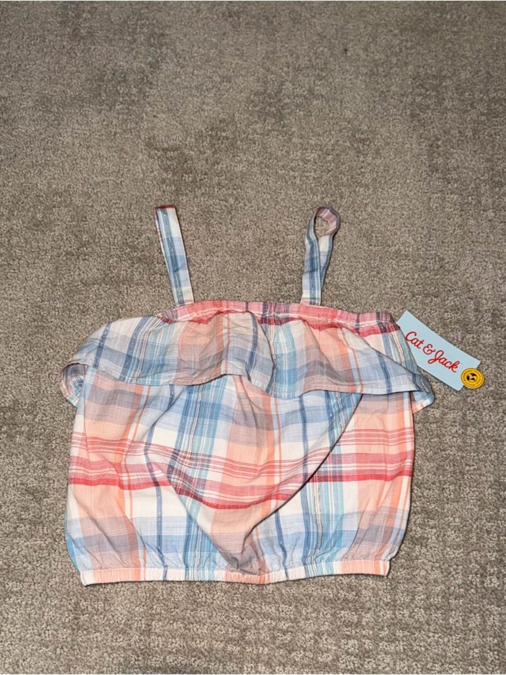 Cat & Jack Girls Plaid Camisole Tank Top S (6/7) Sleeveless Ruffle Multicolor